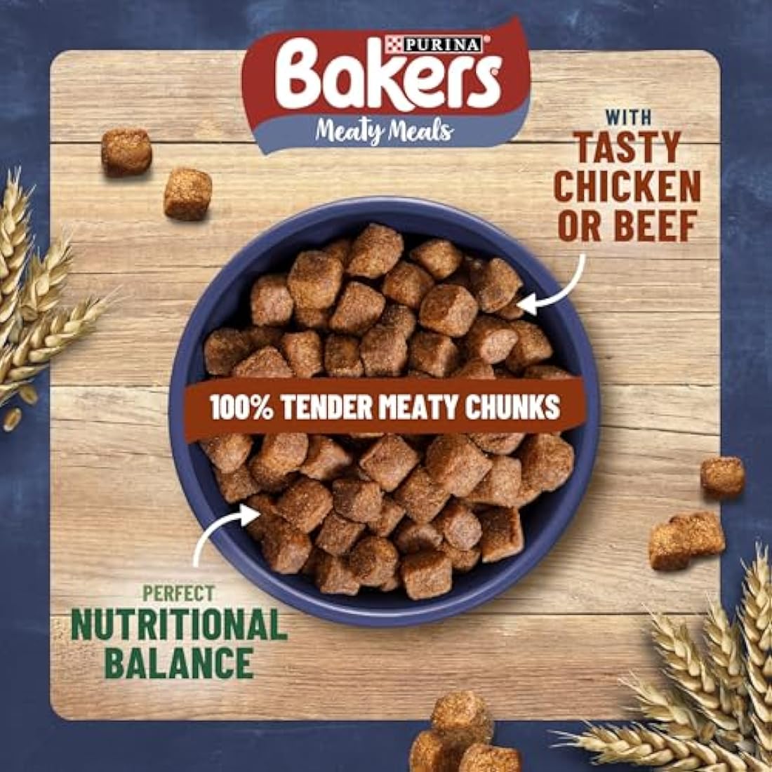 Bakers Meaty Meals Adult Dry Dog Food Beef 2.7kg, Pack of 4