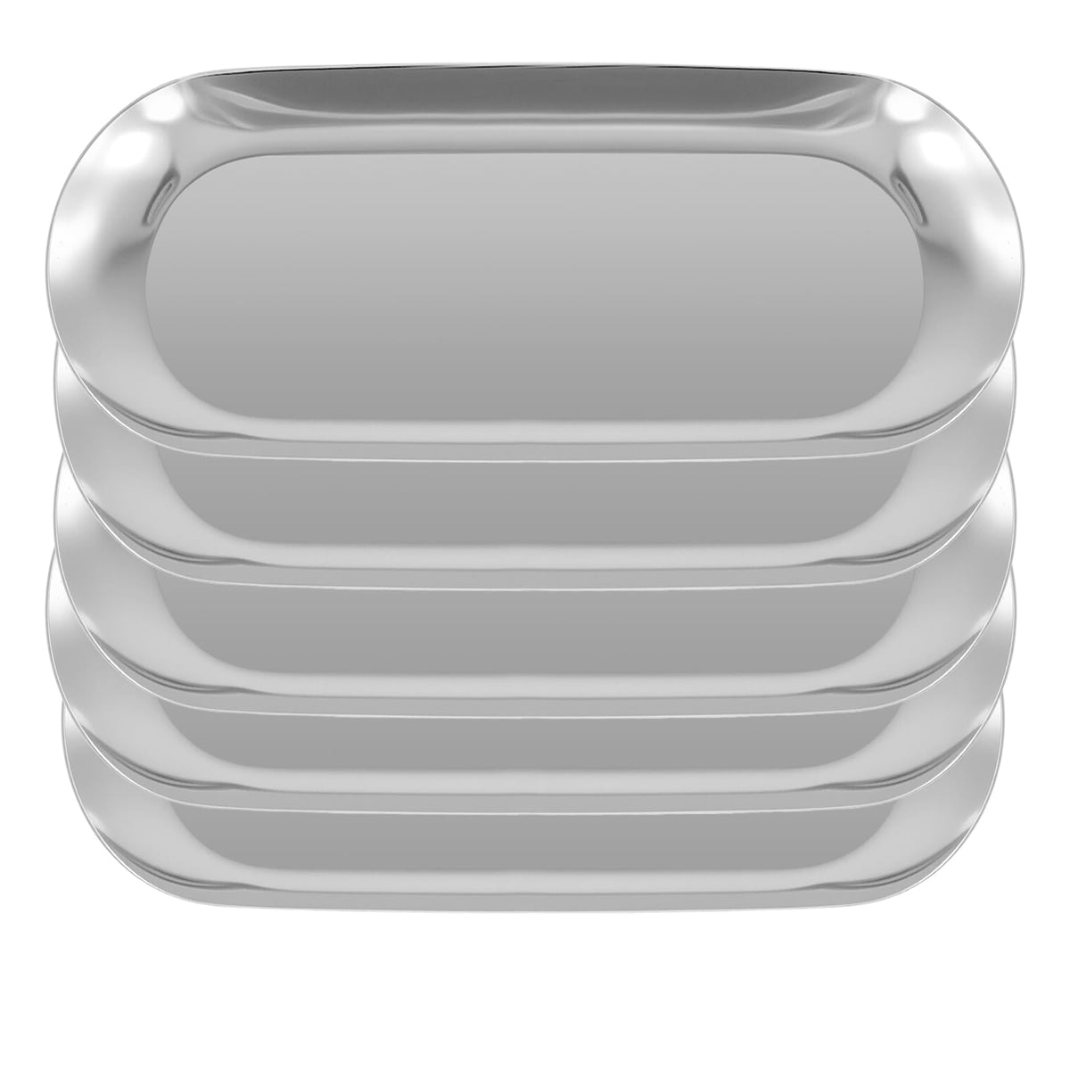 YUENPUN 5 PCS Stainless Steel Oval Silver Trays, 23 x 9cm Metal Mirror Trays, Jewellery Cosmetic Vanity Tray for Makeup, Small Item Storage