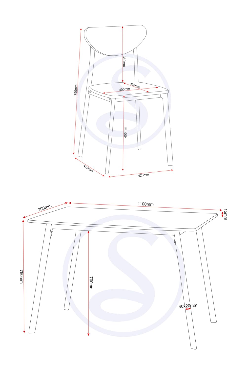 Seconique Riley Large Dining Set with 4 Dining Chairs,Black/Light Oak