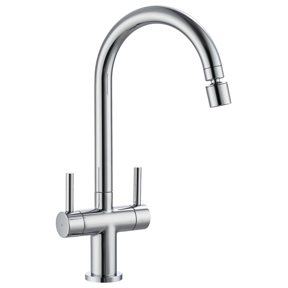 Peppermint Kitchen Mixer Taps 1 Hole Chrome Dual Lever Kitchen Tap with 2 Function Aerator High Arc Sink Mixer Tap Monobloc Brass Faucet 360 Swivel