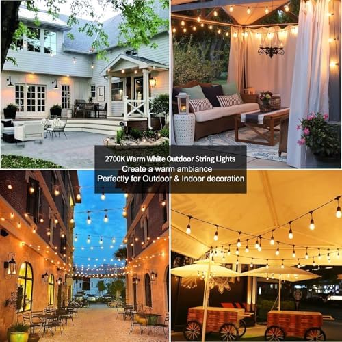 ZOTOYI 150FT S14 Outdoor String Lights Garden Lights Mains Powered Waterproof IP65 with 45+5 Plastic LED Bulbs, Warm White 2700K, Festoon Lights Outdoor for Outside Backyard Balcony Party Wedding