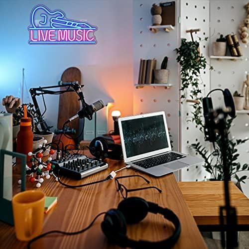 Live Music Neon Signs Blue Pink Music LED Neon Lights Letters Neon Sign Guitar Shaped Light up Sign for Bar Music Stadio Nightclub Party Wall Decor Gift for Boys Girls