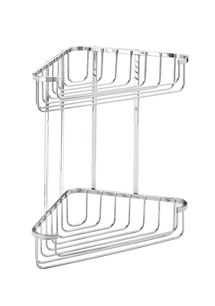 Croydex Stainless Steel Large Corner Shower Caddy - Durable Steel Bathroom Shelves with Chrome Finish for Modern Bathrooms, 2-Tier Shower Corner