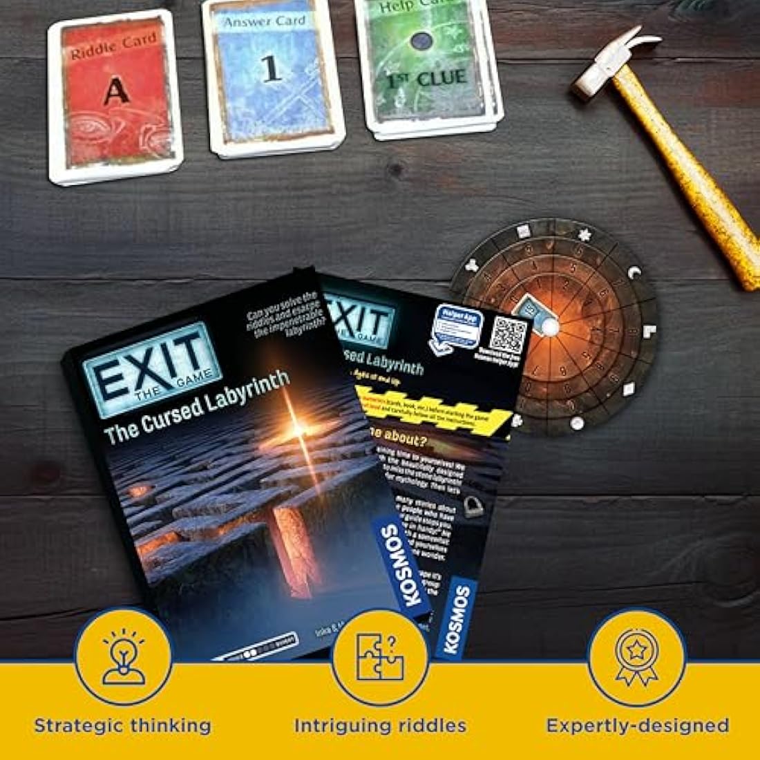 Thames & Kosmos | 692860 | EXIT: The Cursed Labyrinth | Level 2 out of 5 | Unique Escape Room Game | 1 -4 Players | Ages 10+, Black