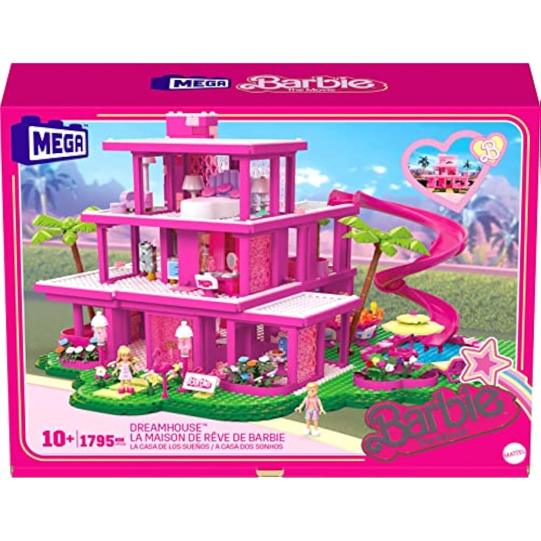 MEGA Barbie The Movie Building Toys for Adults, DreamHouse Replica with 1795 Pieces, Barbie and Ken Micro-Dolls and Accessories, for Collectors, HPH26