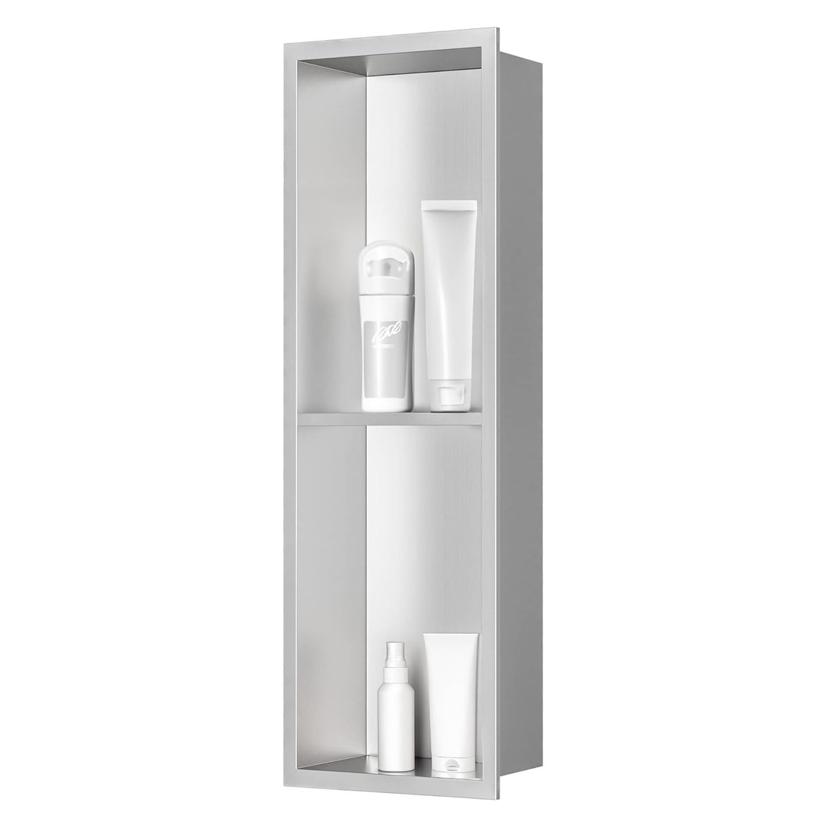 sunrik Shower Niche, Embedded Shower Niche Stainless Steel, Shower Niche with Shelf 20?60?10 cm, Nickel color