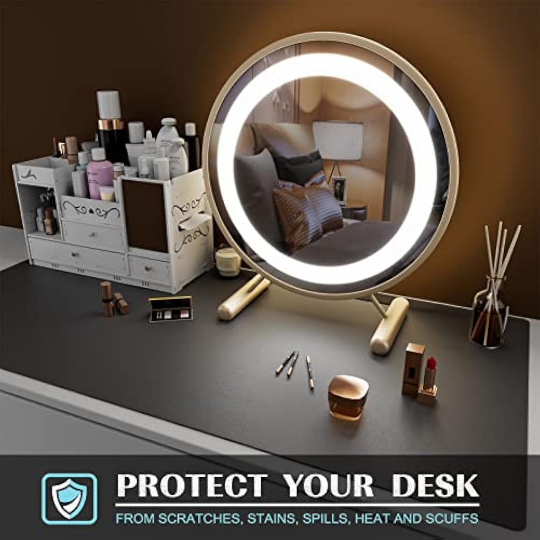K KNODEL Large Office Leather Desk Mat, Mouse and Keyboard Pad, Computer and Laptop Mat, Desktop Protector and Cover, Writing Pad and Blotter (90x43cm, Dark Gray)