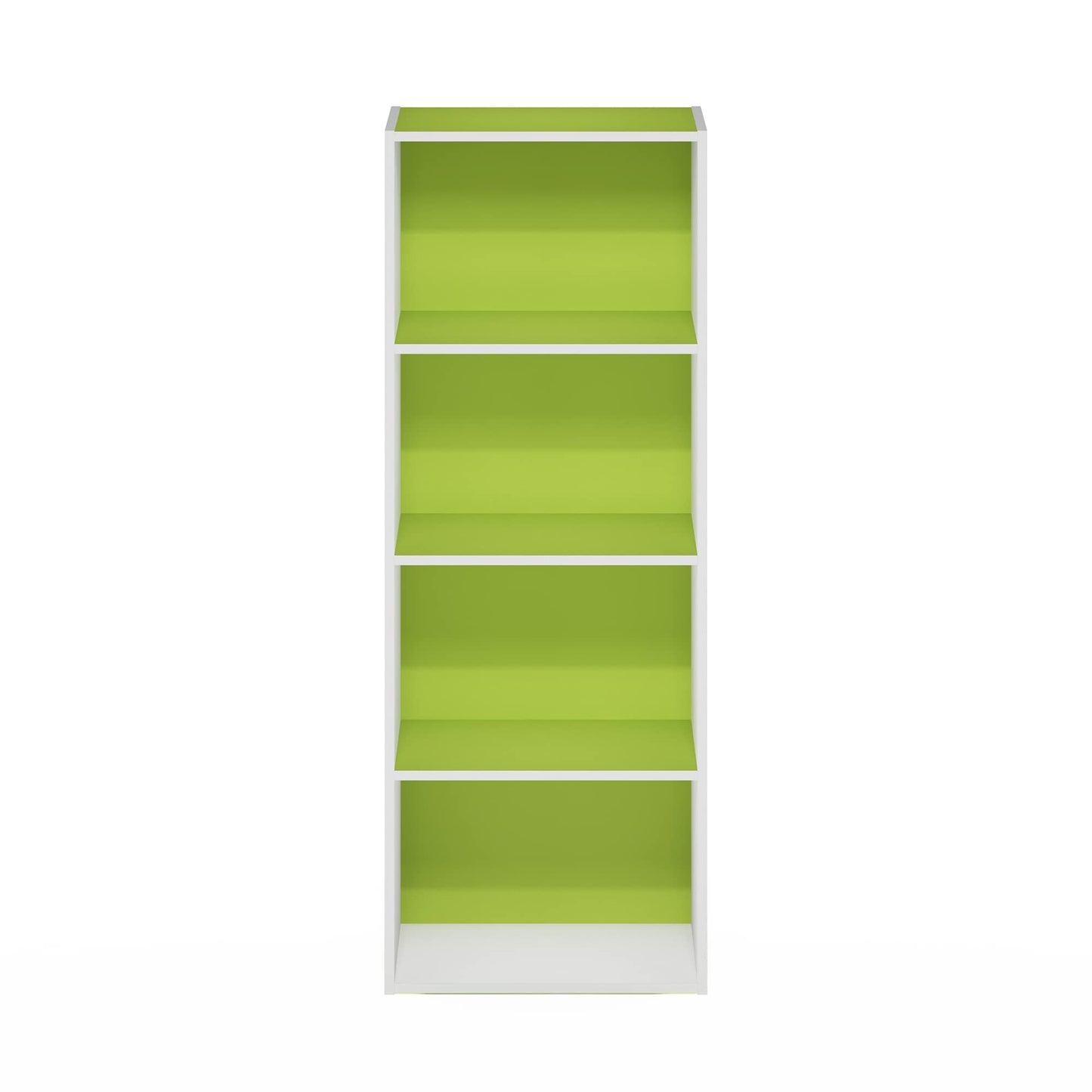 Furinno LUDER Book Shelf, 4-Tier Bookshelf, Bookcase with Open Shelf, 9.3 x 15.6 x 41.7, for Living Room, Bedroom, Home Office, Green/White