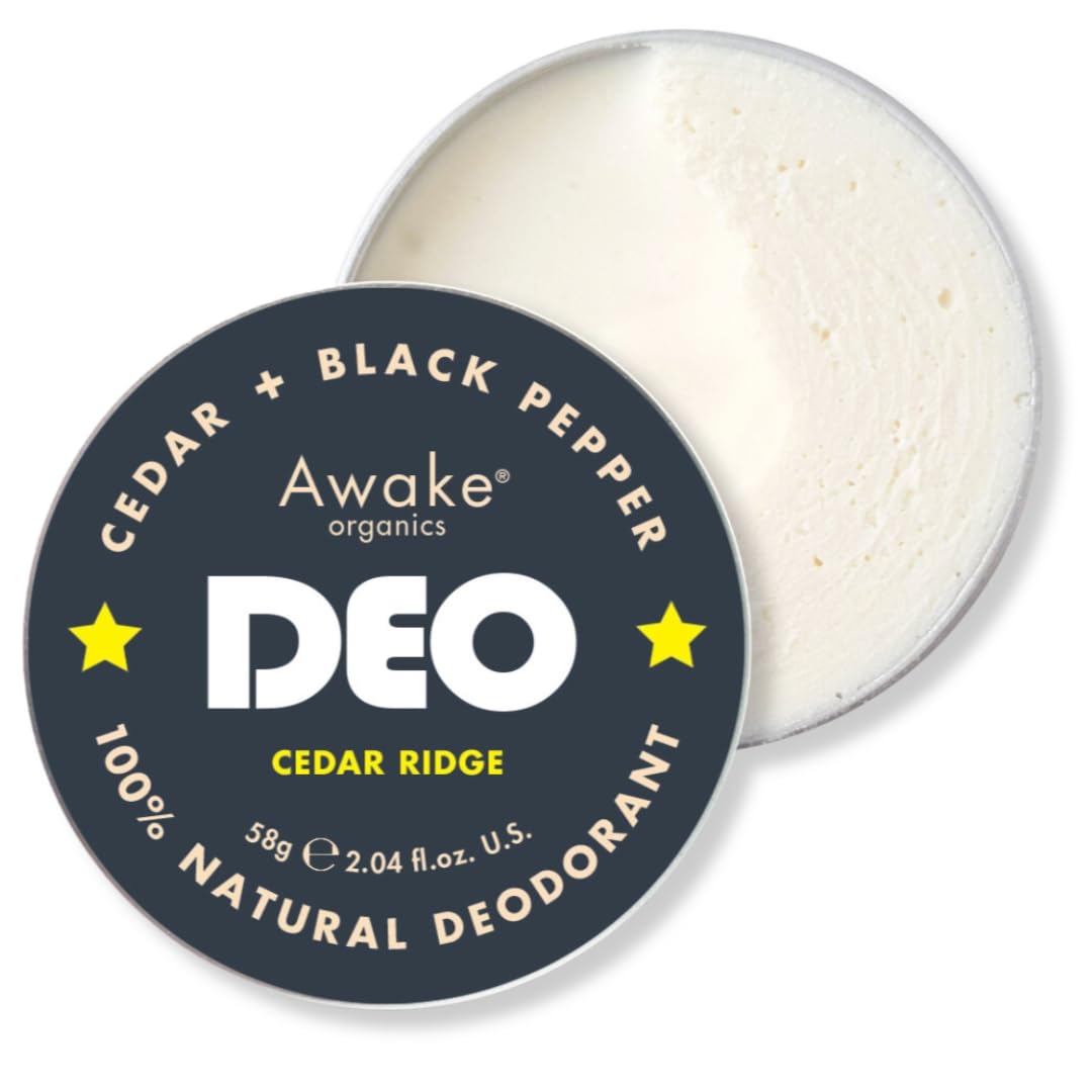 Awake Organics DEO - Natural Plastic Free Deodorant for Men - Cedar Ridge - Cedarwood & Black Pepper - Aluminium Free ? Plastic Free - Bicarb Free -