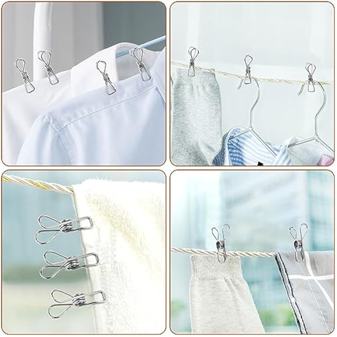 Vicloon Clothes Pegs Chip Clips, 100 Pcs Stainless Steel Clip Pin, 4.5CM Strong-Grip Metal Laundry Clips for Washing Line, Clothes Sock Hanger, Kitchen, Office