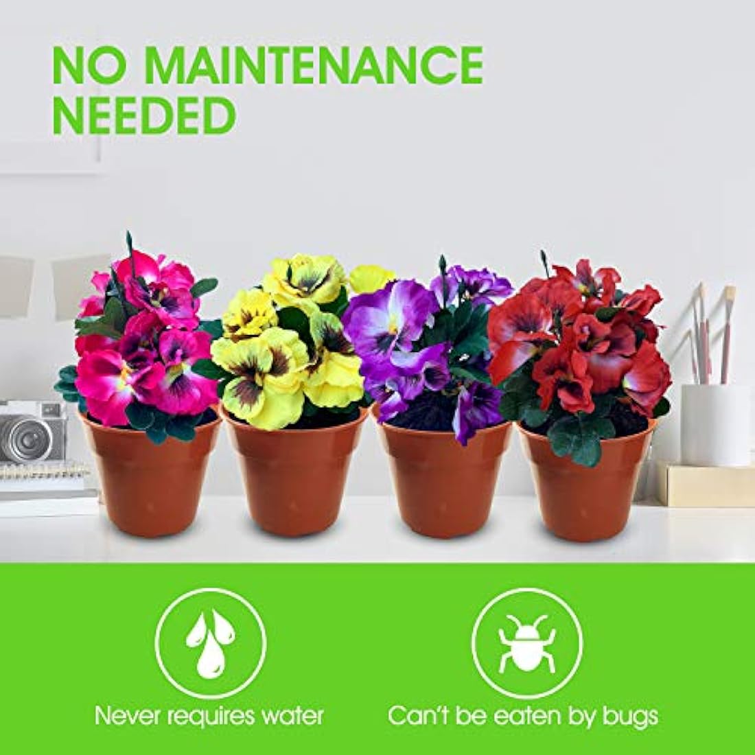 Garden 365 Artificial Pansy Flowers - Fake Plants for Outdoor or Indoor Use - Faux Flower Decorations with Fade Resistant Colour - POTS NOT INCLUDED (5 Pack - Red)