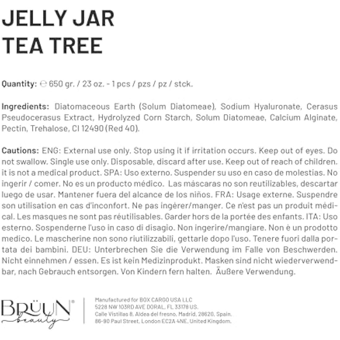 BRÜUN Peel-Off Tea Tree Jelly Mask for Face Care – A 23 fl oz Rubber Mask Jar for 30 to 35 Treatments – A Skin Care Moisturizing Gel Mask of Spa Set for Men, Women and Adults