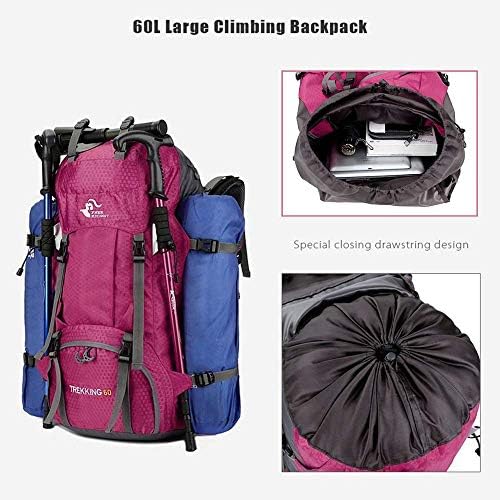 Bseash 60L Waterproof Hiking Camping Backpack with Rain Cover, Lightweight Outdoor Sport Travel Daypack Rucksack for Climbing Skiing