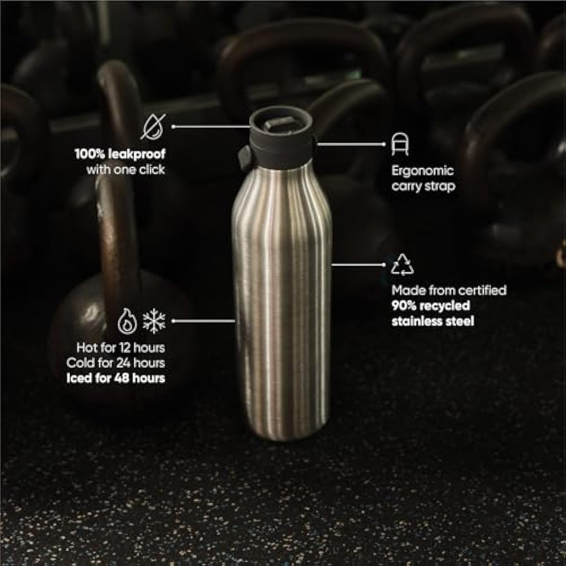 Circular & Co 1L/1000ml Recycled Stainless Steel Reusable Drinks Water Bottle – Insulated, Double Walled, Ecofriendly – Leakproof, Lockable Lid – Dishwasher Safe, BPA & Melamine Free (Storm Grey)