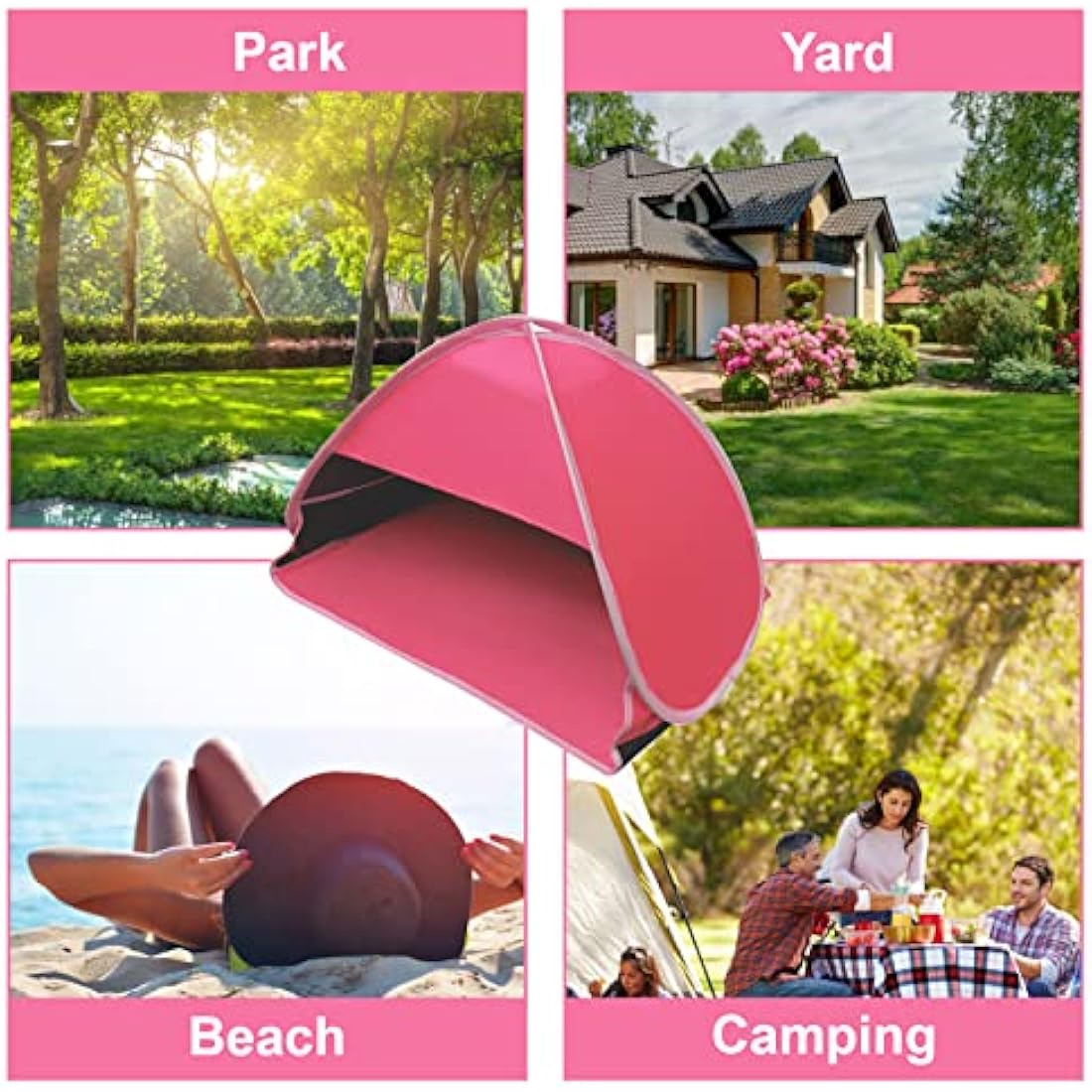HACRAHO Pop Up Beach Sun Tent, 1 Pack Mini Beach Sun Shade Sun Shelter Tent for Anti-UV Windproof Camping Picnic Tent for Family Camping Picnic Fishing Bench, Rose Red