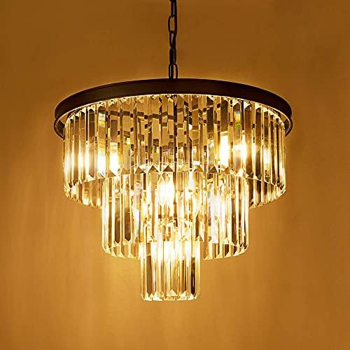 Wellmet 20 inch Crystal Chandelier, 3-Tier Contemporary Modern Bathroom Chandeliers, 7-Light Adjustable Hanging Pendant Ceiling Light for Bedroom, Entryway, Dining Room, Girls Room, Foyer