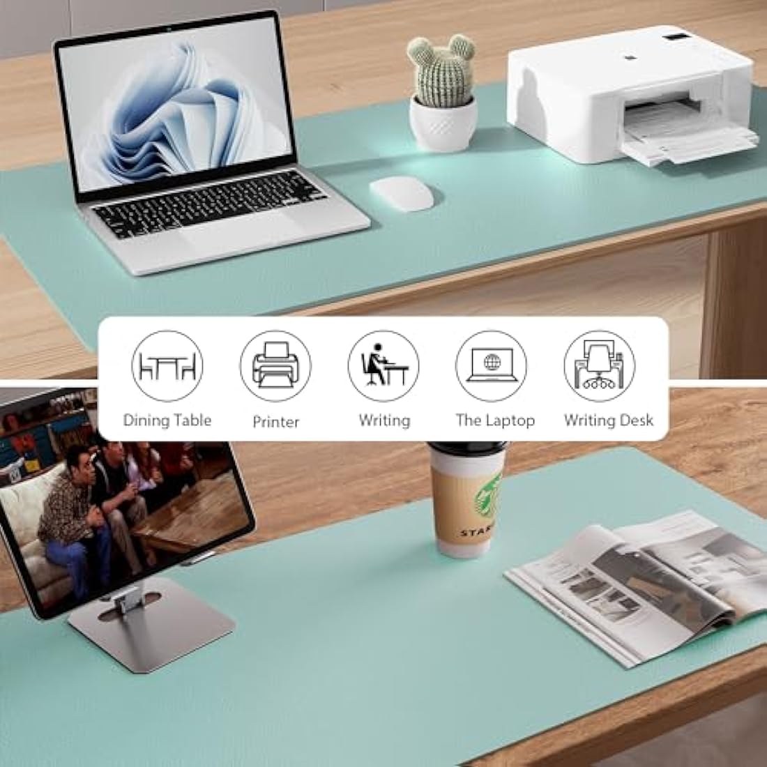 Aothia Leather Pad, Mouse Mat, Office Desk Pad, Non-Slip PU Leather Desk, Laptop Desk Pad, Waterproof Desk Writing Pad for Office and Home (60 cm x 35 cm, Light Blue)