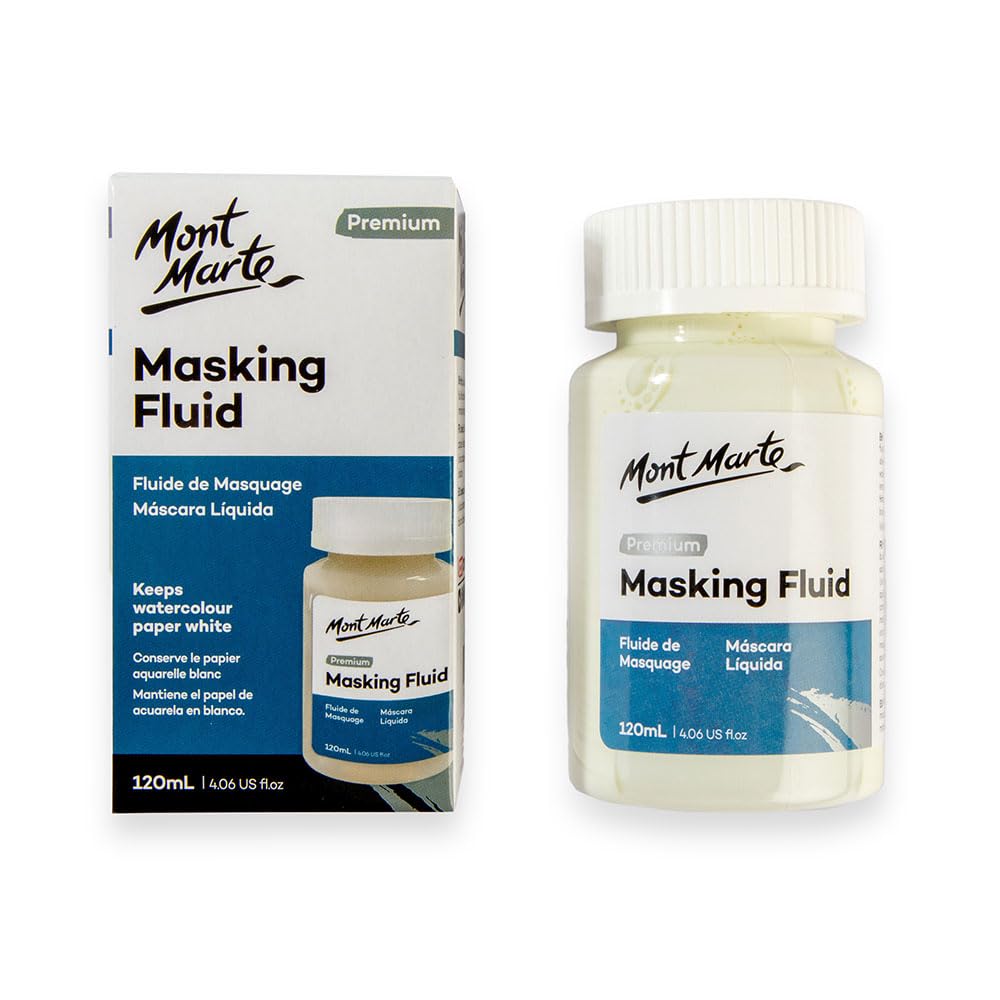 MONT MARTE Masking Fluid Premium 120ml (4.06 US fl.oz), Masking Fluid for Watercolour Painting, Keeps Areas Free of Colour And Edges Crisp, Resists