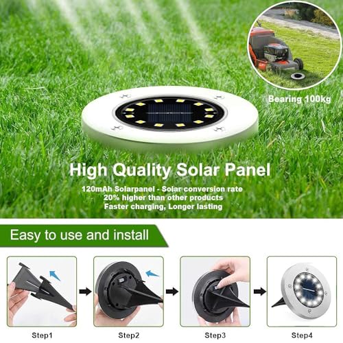 Bzavor 12 Solar Floor Lights Outdoor 12 LEDs Solar Lights with Upgrade Solar Panel Garden Light Solar Lamp Solar Spotlight Decoration for Lawn,