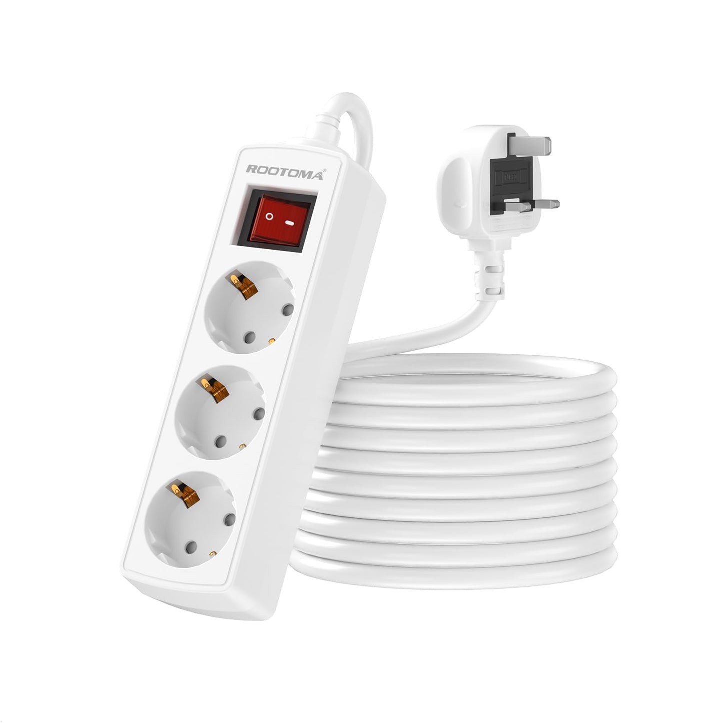 European to UK Plug Adapter, EU to UK Plug Adapter 3 AC Outlet for European Electronic Device, 3M Extension Lead Travel from France, Italy, Spain,