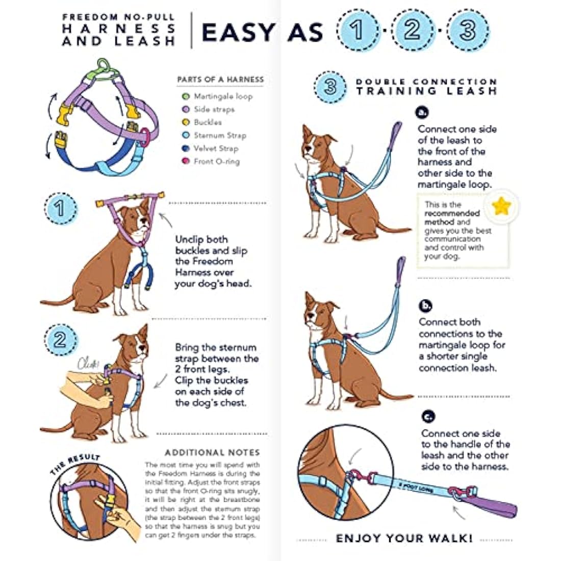 2 Hounds Design Freedom No-Pull Dog Harness with Leash, Medium, 5/8-Inch Wide, Teal