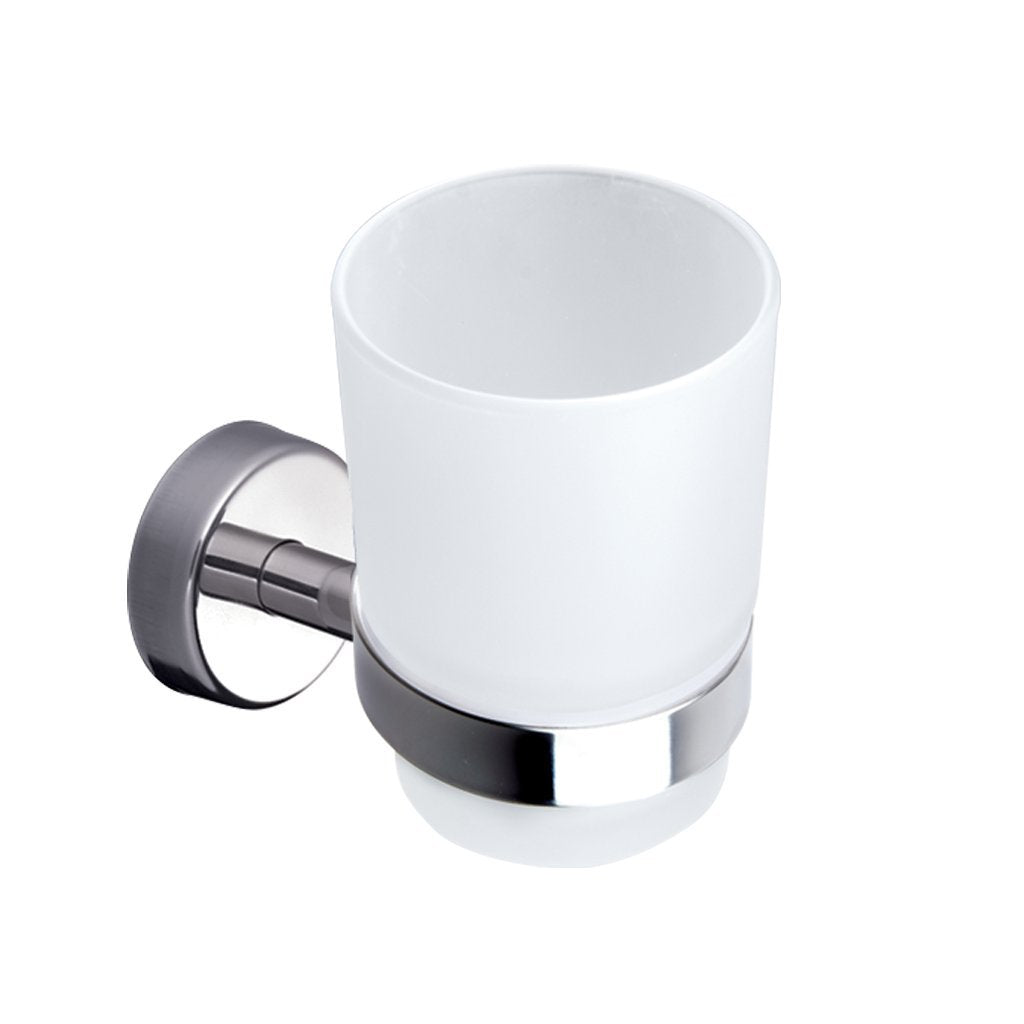 Kapitan Wall Mounted Toothbrush Holder, Frosted Glass Tumbler Stainless Steel 18/10, 3M Self Adhesive OR Screws Mounting, Polished Finish, Made in EU,