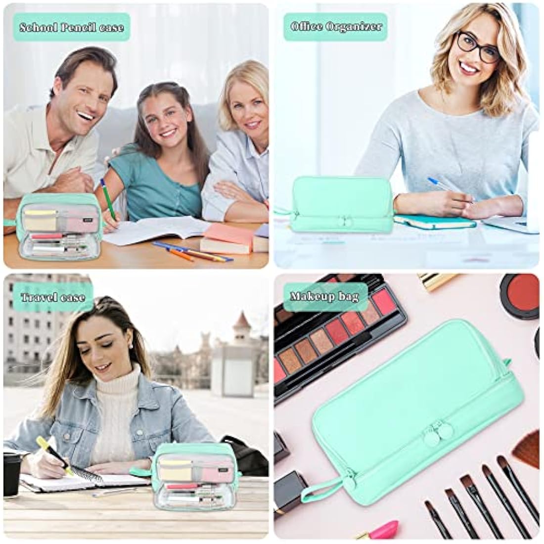 Tesmien Pencil Case, Large Pencil Case with 4 Compartments Stationery Organizer for Boys and Girls, Aesthetic Pencil Bag Suitable for Kids Teenagers Students Women Men, Green