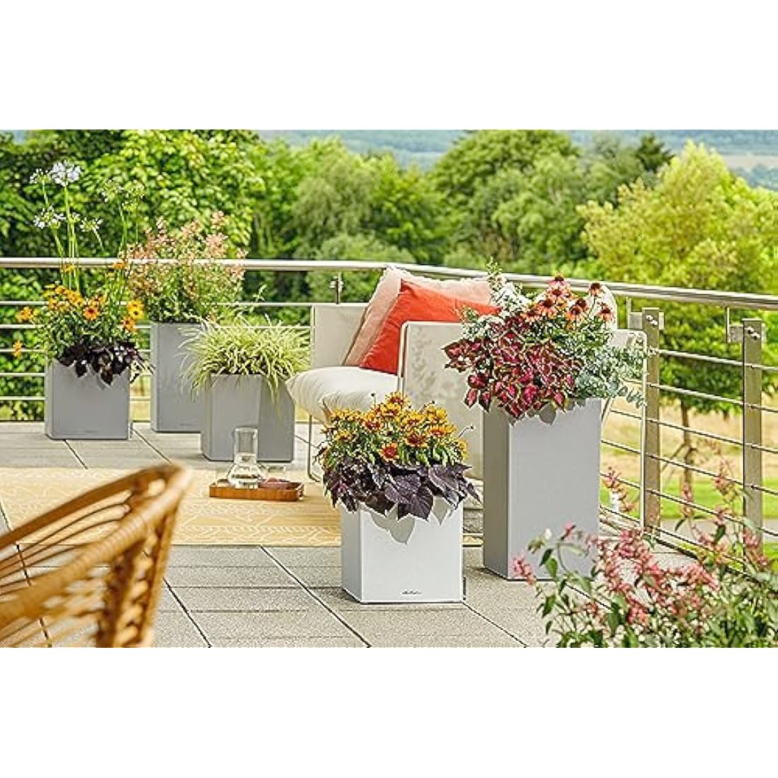 Lechuza Self Watering Plant Pot CANTO Stone 40 High Large Plastic Indoor and Outdoor Plant Pot with Drainage Hole H70 L40 W40 cm Stone Grey