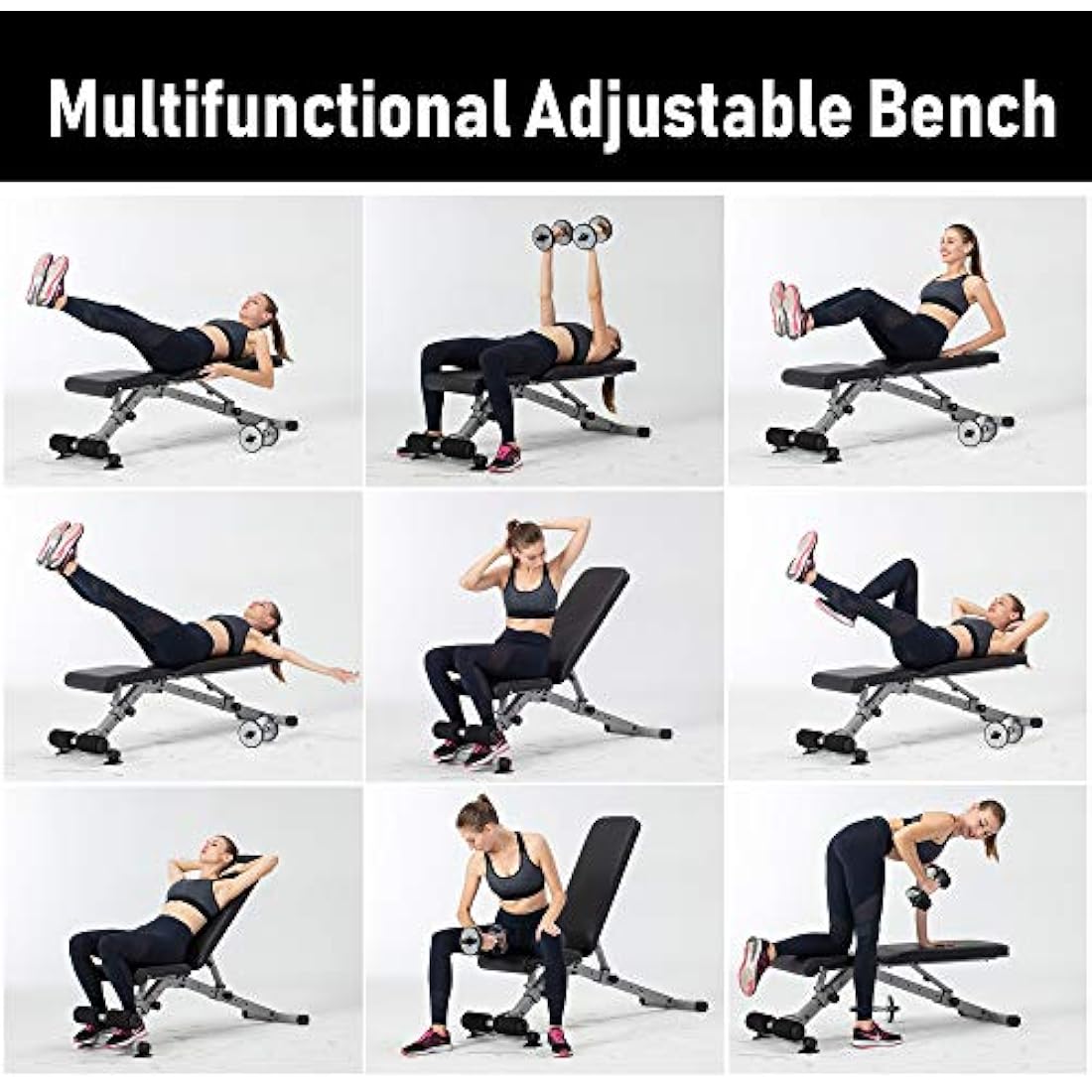 leikefitness Adjustable Weight Bench, Foldable Workout Training Bench with Automatic Locking for Upright Tilt and Flat Full Body Exercise