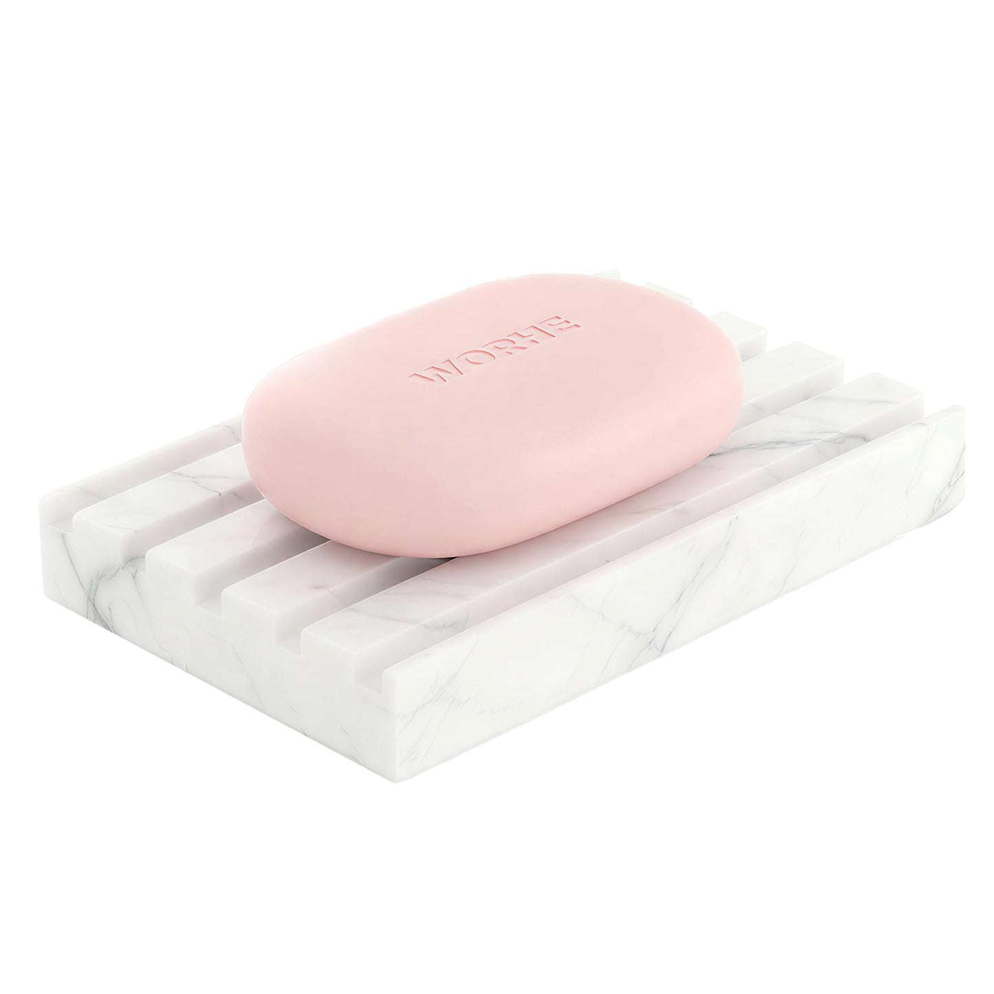 WORHE Nature White marble stom Soap Dish Holder, Suitable for Face soap on Bathroom Holder, Sponge Dish with Self-Draining Design, Shower, Kitchen,