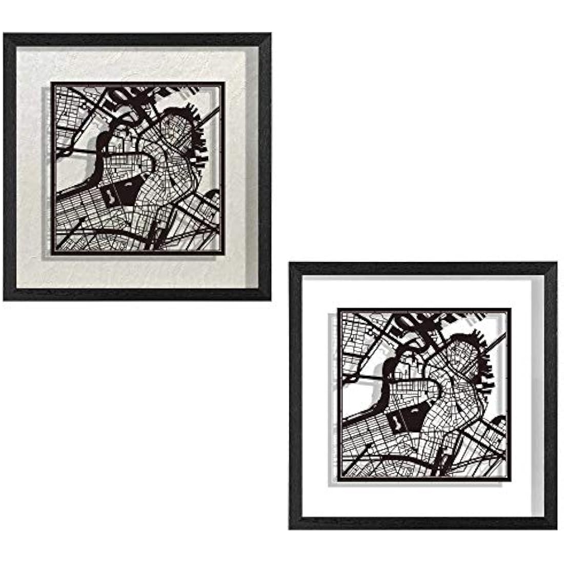 O3 DESIGN STUDIO Boston Paper Cut Map framed, Black map, Black frame, 9x9 inches, Gift Boxed, 2 background color, self-changing, Paper Art