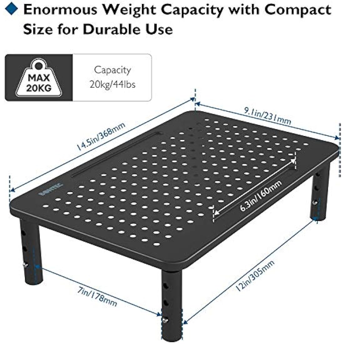 BONTEC Metal Monitor Stand, Ergonomic Height Adjustable Computer Monitor Riser for Desks with Cable Management for Computer, iMac, PC up to 20KG(2 Pack)