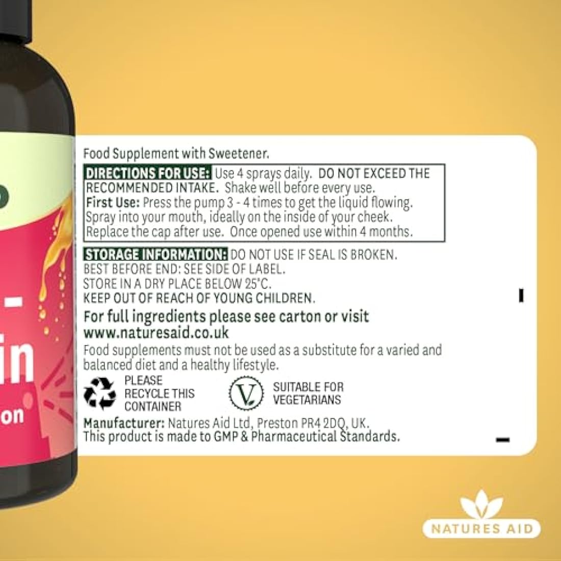 Natures Aid Multivitamin Daily Oral Spray 30ml - Natural High Strength Supports Energy Tiredness Fatigue Healthy Immune & Nervous System - Pill Tablet Capsule Free Liquid Supplement 2-Month Supply