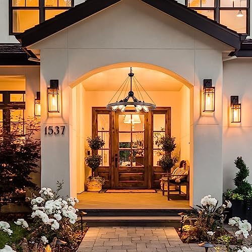 MRHYSWD Wagon Wheel Chandeliers Ceiling Light for Living Room, 6 Lights Rustic Industrial Outdoor Chandelier Black Pendant Light Fitting for Dining Room Kitchen Hallway Bedroom, Height Adjustment