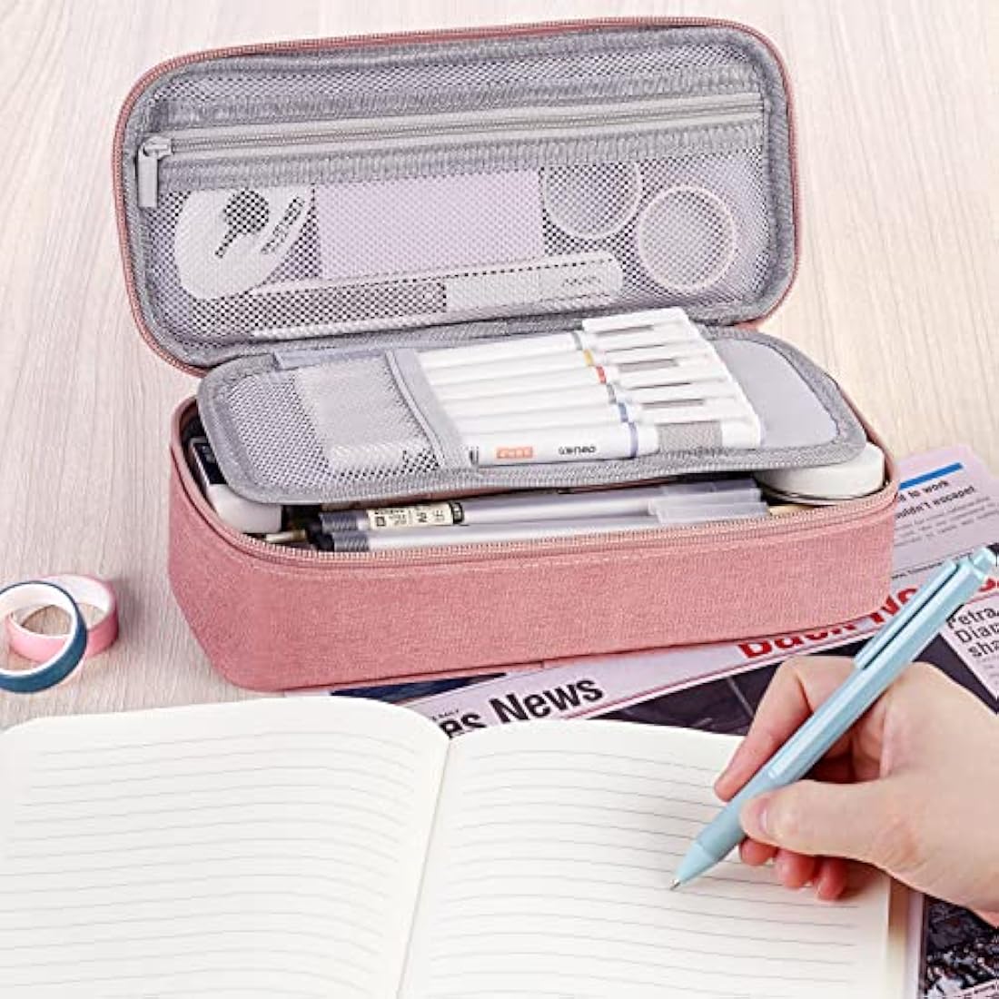 WEMATE Large Pencil Case,Pencil Case for Women & Men, Pencil Pouch, Marker Pen Case,Portable Stationery Pencil Bag for Office Pink