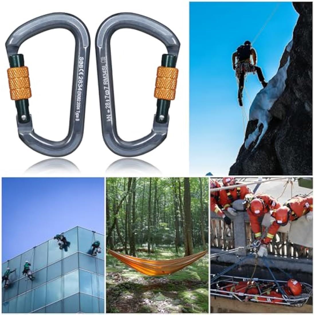 Climbing Carabiners, Auto Locking Carabiner Clips Heavy Duty for Rock Climbing, Camping, Dog Leash, Hammock, Swing, Water Bottle