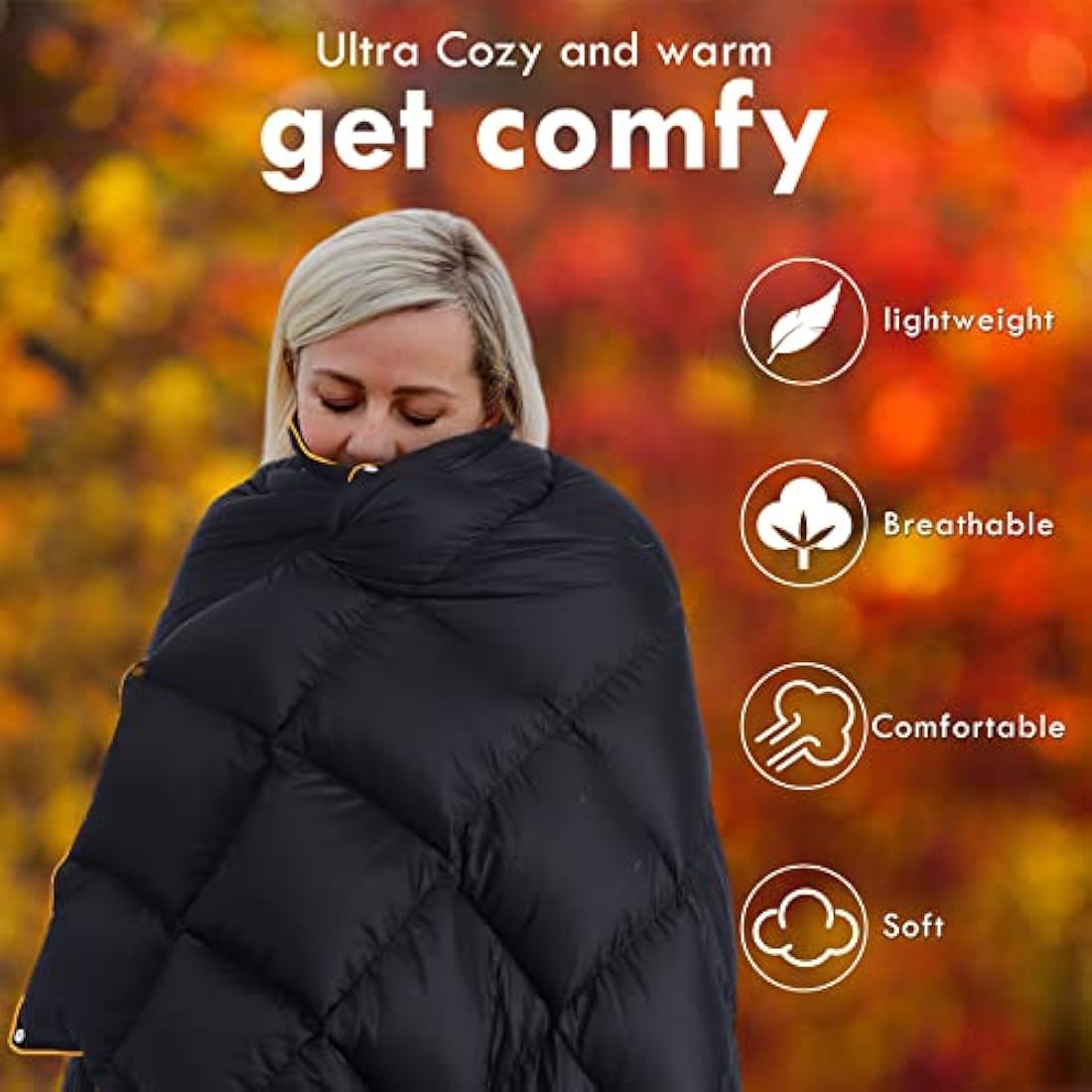 Lvkiss 100% Duck Down Camping Blanket – 72.8"×78.7" Oversized Lightweight Quilt, 20D Water-Resistant Shell, Compact & Warm for Hiking, Backpacking, Outdoor Travel