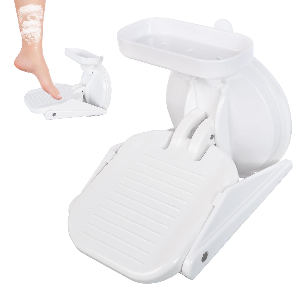 Minicoco Shower Foot Rest for Shaving Legs No Drilling & Reusable Anti Slip Shower Pedal Shower Step with Powerful Suction Cup Load Capacity 220