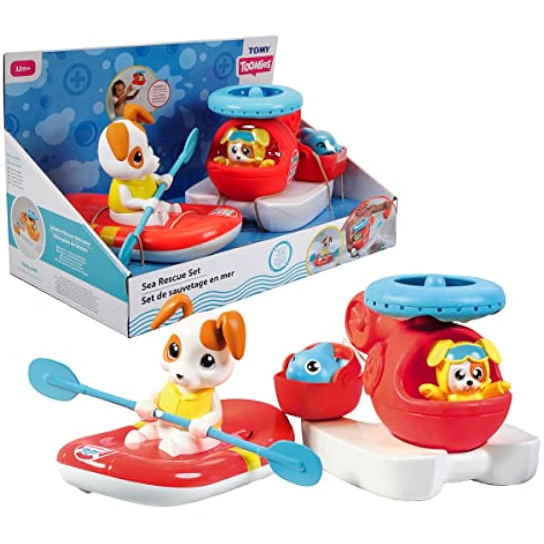 Toomies E73307C Tomy Sea Set Floating Helicopter and Rescue Raft Bundle – Water Spinning Rotor – Pilot Squirter – Baby Bath Toy & Pourer – Suitable from 12 Months