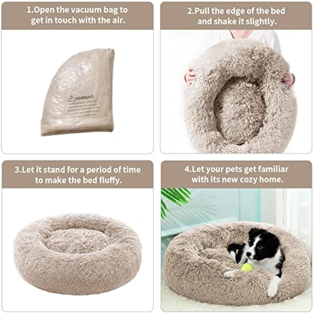 YOJOGEE Small Cat Bed for Indoor Cats, Self-Warming Donut Kitty Bed for Small Cats Keeping Warm, Washable Pet bed with Anti Slip Base, Khaki 40cm