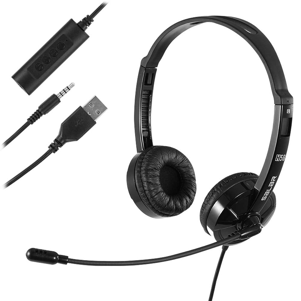 USB Headset with Microphone Noise Cancelling & Audio Controls, Stereo PC Headphone for Business Skype Call Center Office Computer, Clearer Voice,