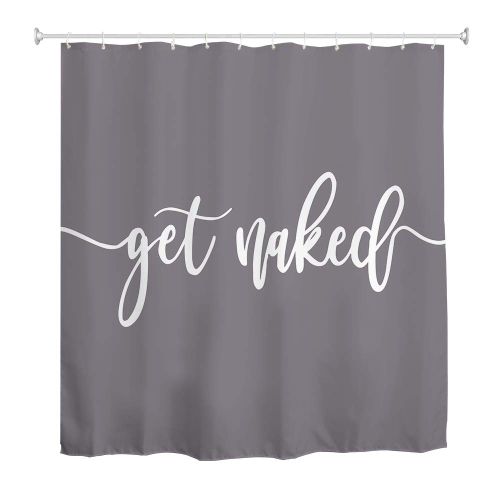 goodbath Grey Shower Curtain, Get Naked Waterproof Bathroom Curtains Anti Mould Fabric Bath Curtains, 180cm x 180cm, Gray