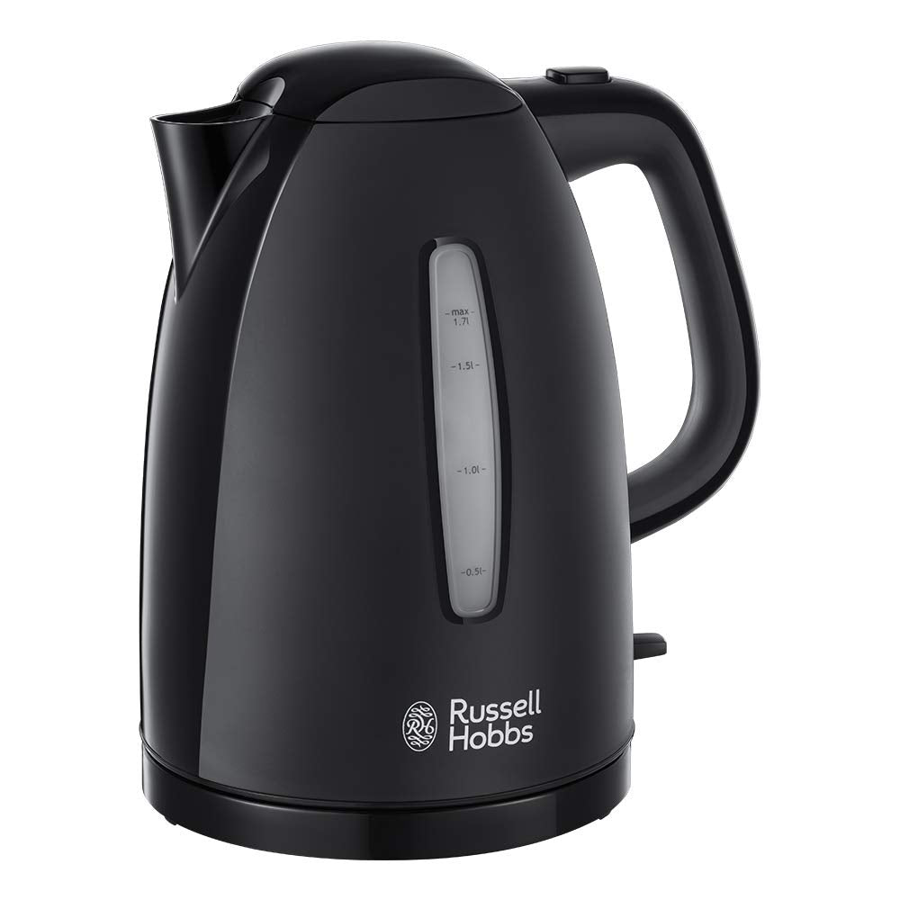 Russell Hobbs Textures Electric 1.7L Cordless Kettle (Fast Boil 3KW, Black Premium Plastic, matt & high Gloss Finish, Removable Washable Anti-Scale