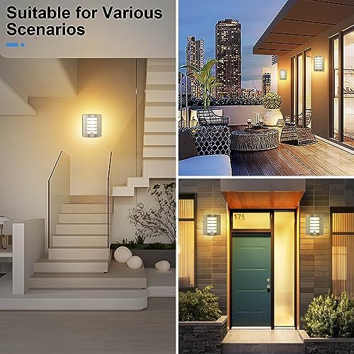 Wondlumi Outdoor Wall Lights Mains Powered PIR Motion Sensor Stainless Steel IP44 Waterproof Outside Light for Porch, Incl. 1x 12W LED E27 Bulbs Warm White
