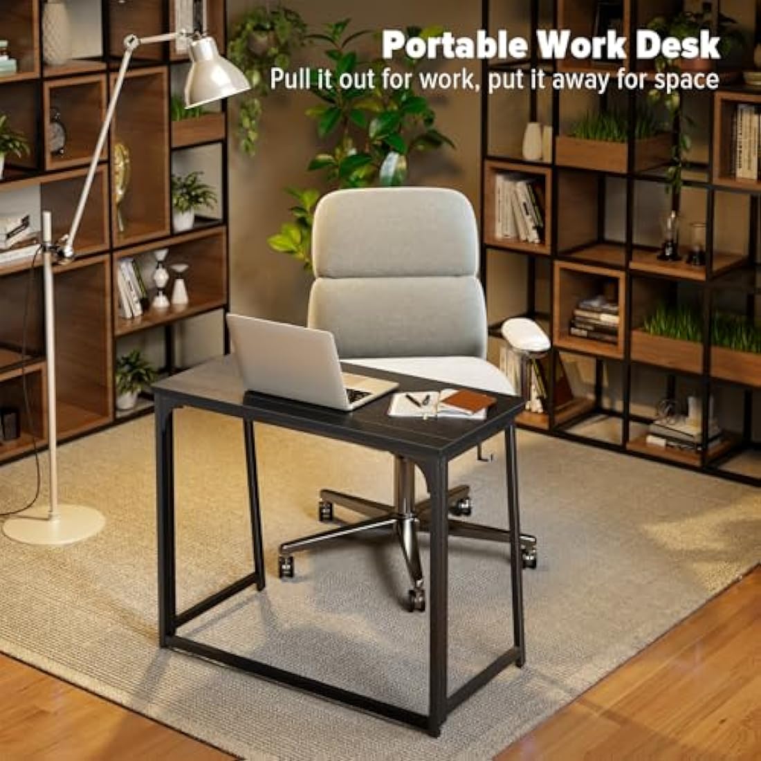 WOHOMO Folding Computer Desk,Small Writing Foldable Desk 80cm,Space-Saving Laptop Table,Easy Assemble Workstation for Home Office,Black