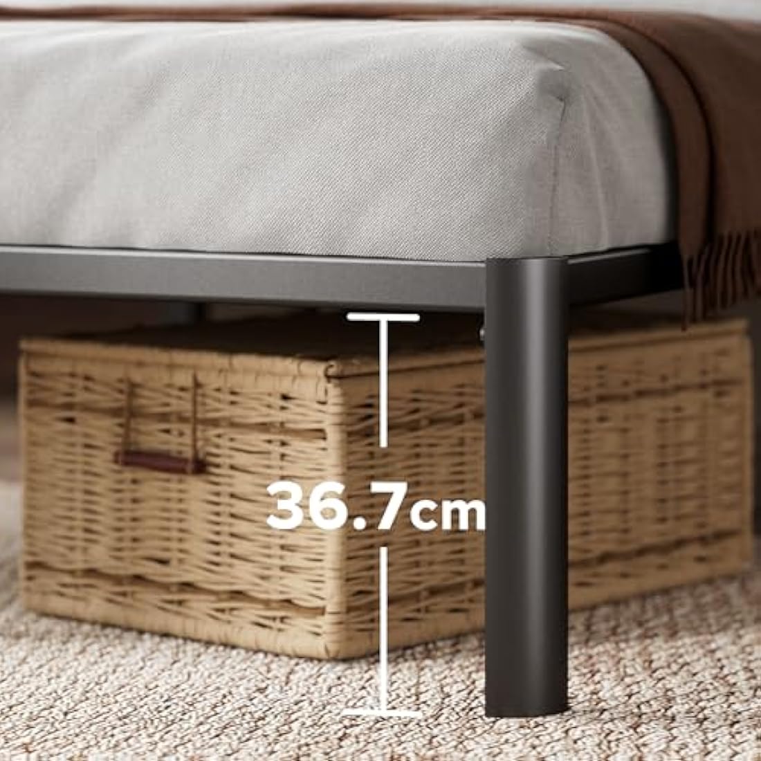 Zinus Van Super King Bed frame - Bed 180x200 cm - 41 cm Height with Underbed storage - Metal Platform Bed frame with Steel slat support - Black