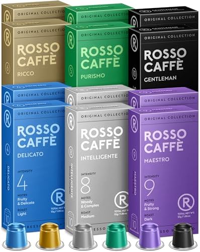 ROSSO CAFFÈ 120 Nespresso Machine Compatible Capsules, Variety Pack, 6 Flavours, Aluminium Coffee Pods