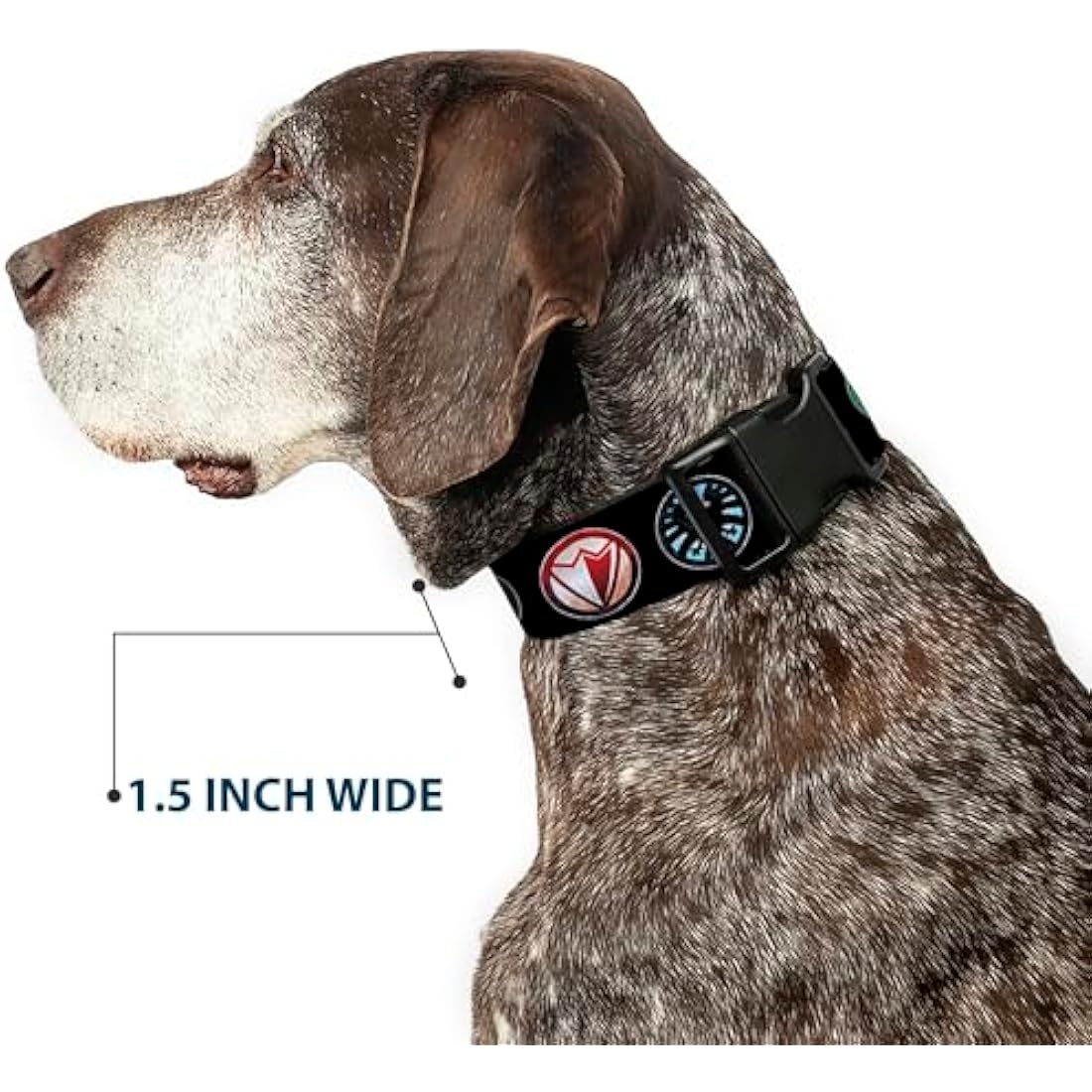 Buckle-Down 9Avenger Icons Black/Multi Color Marvel Avengers Plastic Clip Collar, Wide Large/18-32"