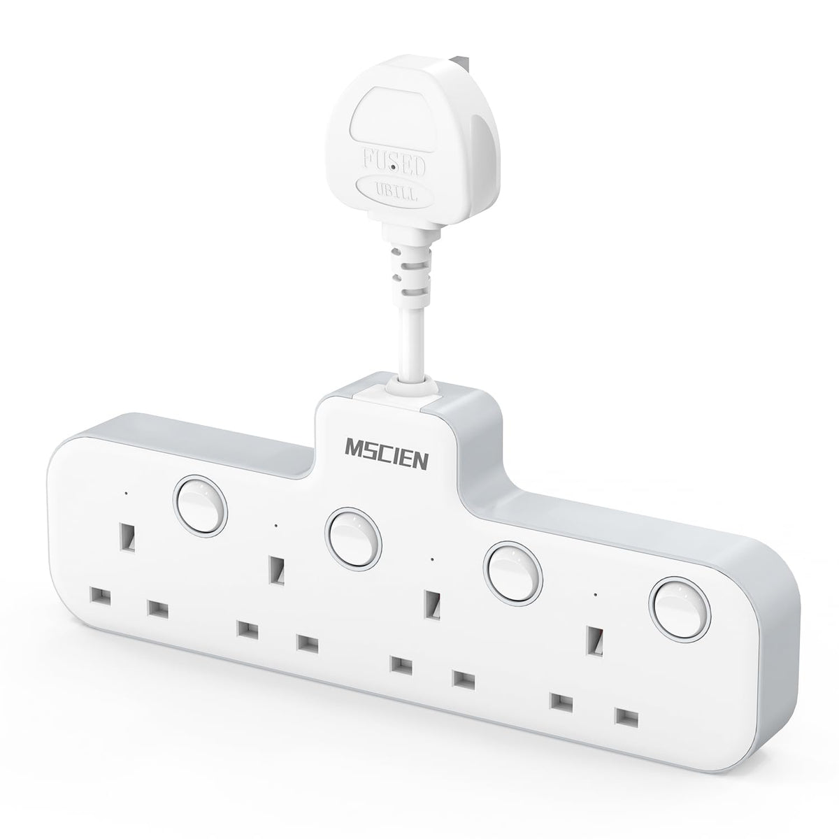 Mscien Hanging Plug Extension Socket, Multi Plug with Switches 4 Way Plug Adapter,Multi Plug Adaptor Wall Socket Extender for Home, Office, Multiplug