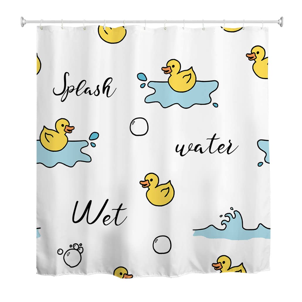 goodbath Duck Shower Curtain, Waterproof Anti Mould Proof Resistant Bath Curtains for Bathroom, 180cm x 180cm, Yellow White Black
